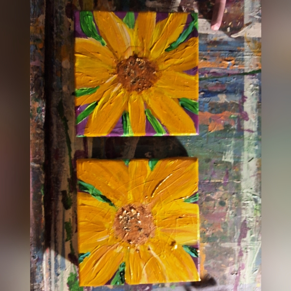 "Sunflowers X2" Original Artwork CREATED BY ME! 6in X 6in - Picture 5 of 8
